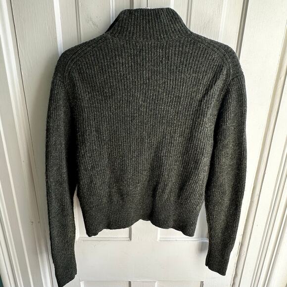 AYR The Fluffito Merino Wool Ribbed Knit Half Zip Sweater Pesto Green - Picture 6 of 8